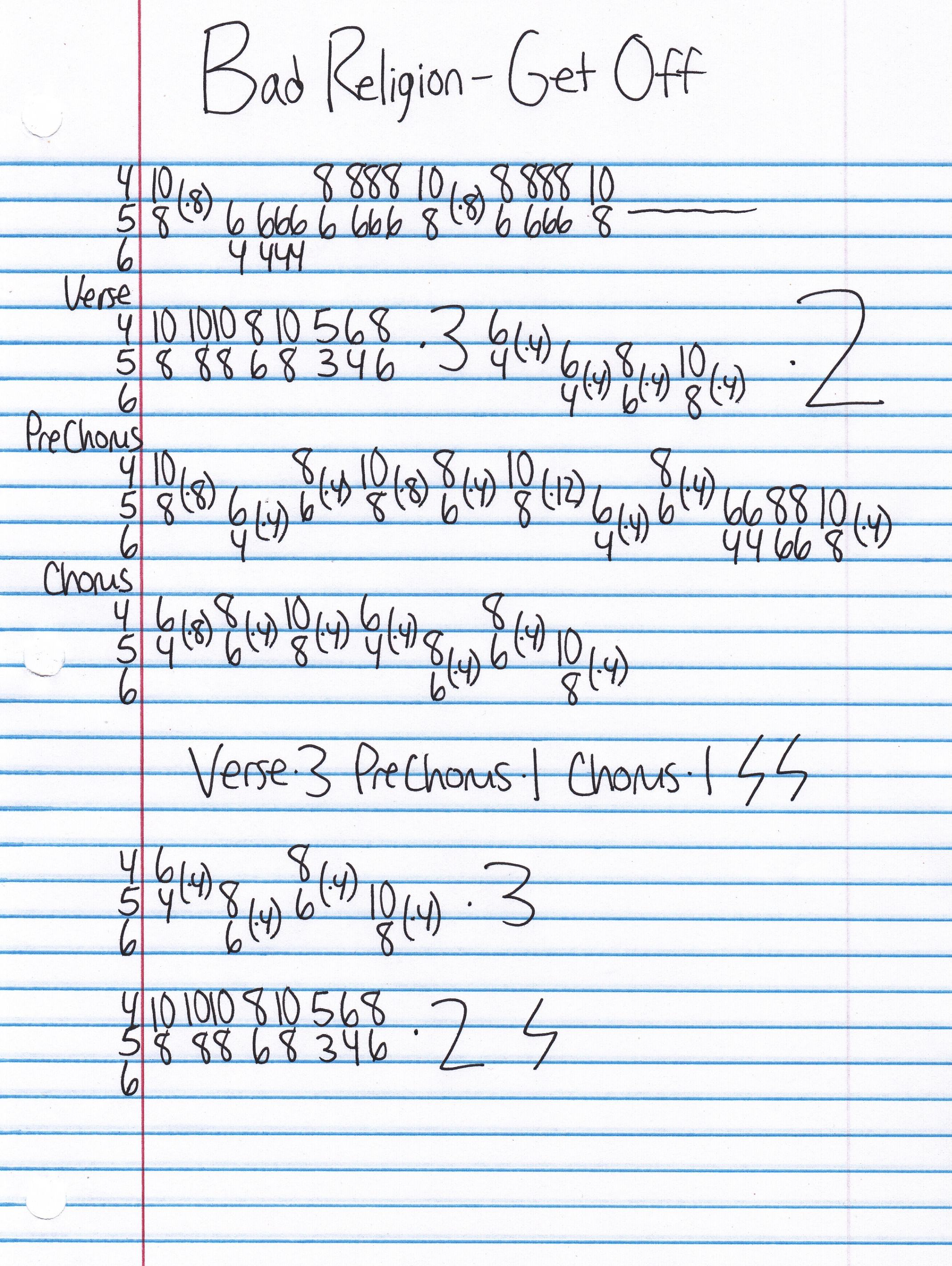 High quality guitar tab for Get Off by Bad Religion off of the album Against The Grain. ***Complete and accurate guitar tab!***